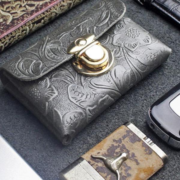 Handmade Leather Floral Mens Cool Short Wallet Card Holder Small Card Slim Wallets for Men
