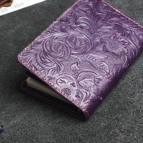 Handmade Leather Floral Mens Cool Short Wallet Passport Card Holder Small Card Slim Wallets for Men