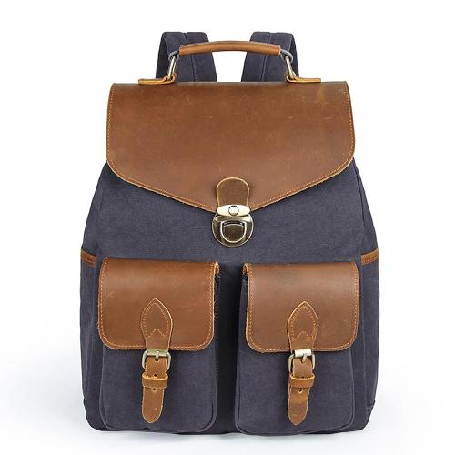 Canvas Leather Mens 14 Black Computer Backpack Green Travel Backpack Khaki College School Backpack for Men