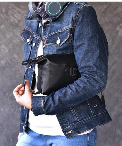 Black Leather Mens 8 HandBag Zipper Brown Clutch Bag Storage Bag For Men