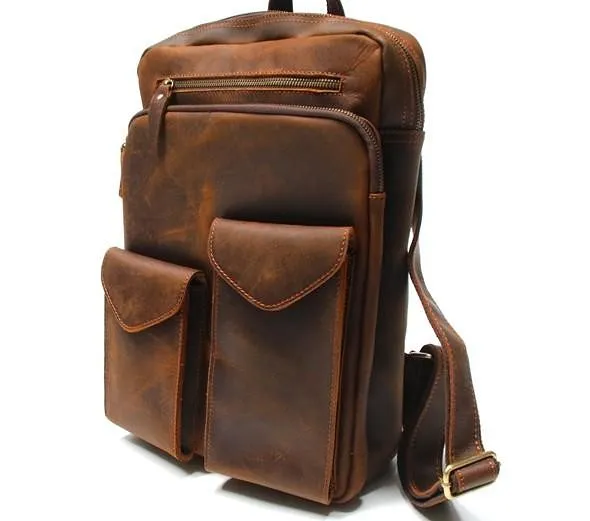 Cool Brown Leather Mens Backpack Travel Backpacks Laptop Backpack for men