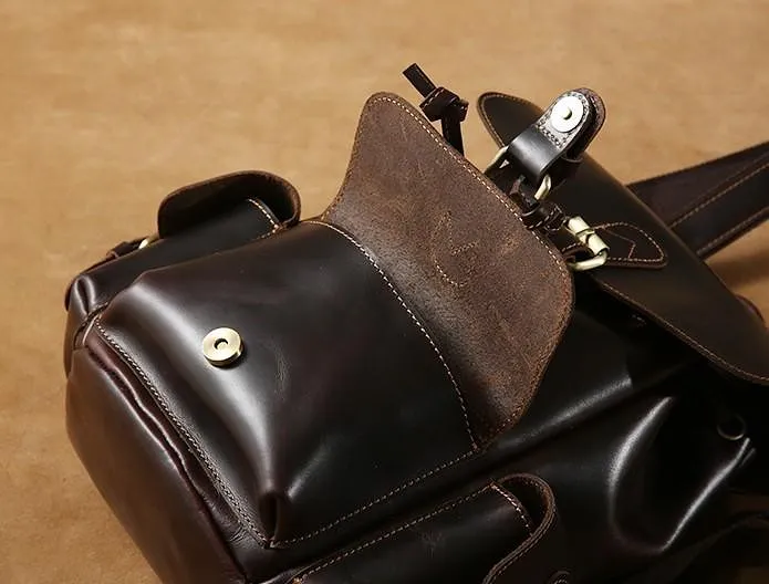 Handmade Genuine Leather Mens Cool Coffee Backpack Sling Bag Large Travel Bag Hiking Bag for Men