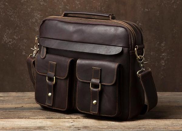 Genuine Leather Mens Cool Messenger Bag Briefcase Work Bag Business Bag Laptop Bag for men