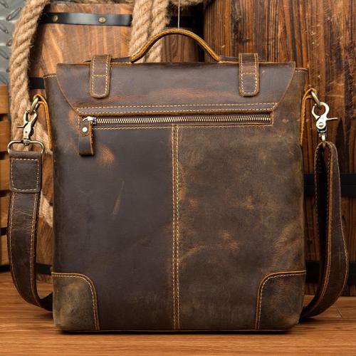 Vintage Brown Cool Leather 13 inches Vertical Briefcase Messenger Bags Side Bags for Men