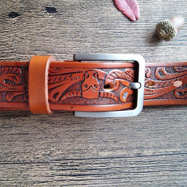 Cool Handmade Brown Floral Tooled Leather Mens Belt Coffee Leather Belts for Men