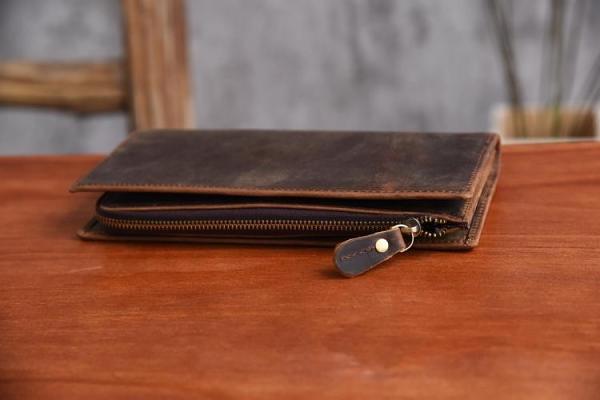 Handmade Leather Mens Cool Long Leather Wallet Cards Clutch Wallet for Men