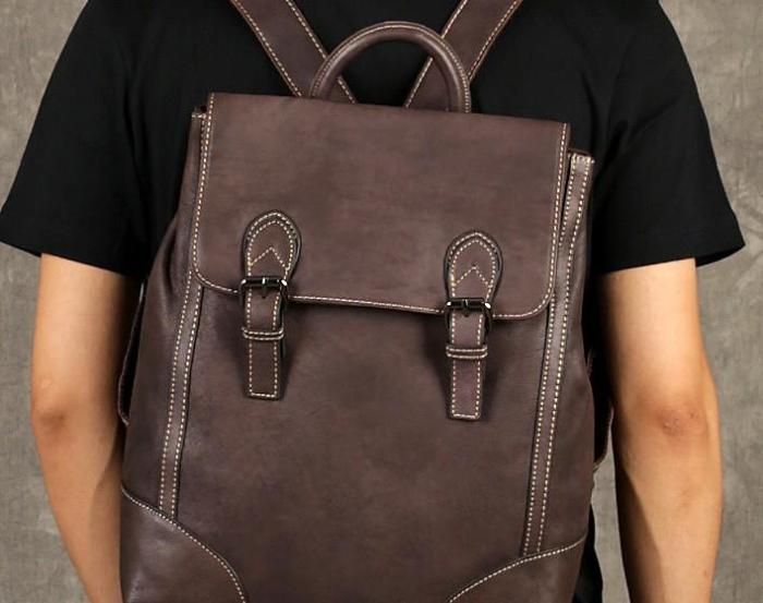 Genuine Leather Mens Cool Backpack Sling Bag Large Black Travel Bag Hiking Bag for men