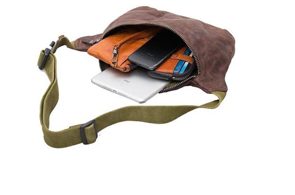 Leather Mens Cool Sling Bag Crossbody Bag Chest Bag Fanny Pack for men