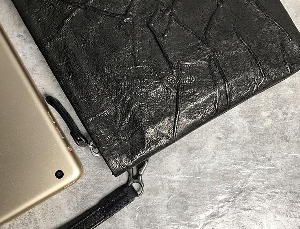 Genuine Leather Mens Clutch Cool Slim Wallet Zipper Clutch Wristlet Wallet for Men
