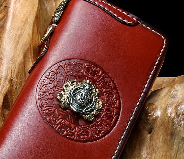 Handmade Leather Mens Chain Biker Wallet Cool Leather Wallet Long Phone Wallets for Men