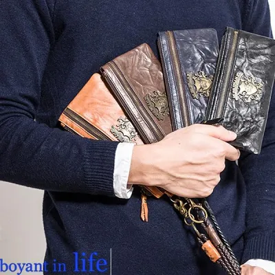 Handmade Leather Mens Chain Biker Wallet Cool Leather Wallet Wrist Wallets for Men