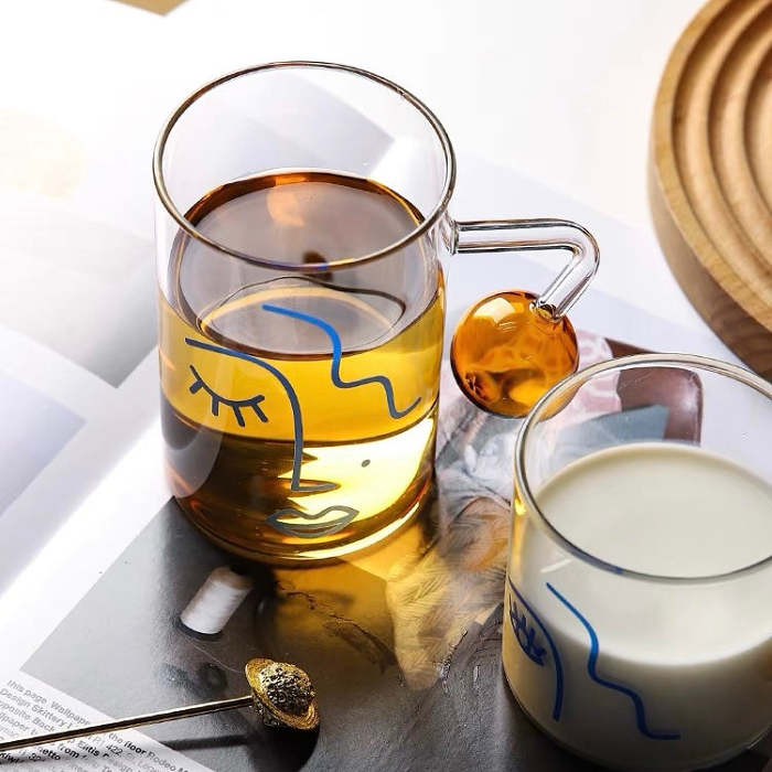 Cute Nordic Style Face Illustration Transparent Breakfast Glass