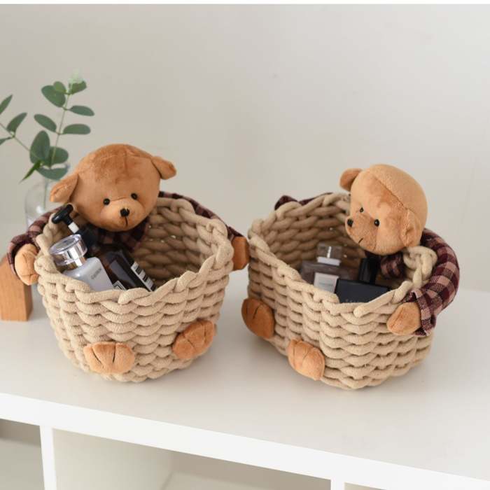 Cute Teddy Bear Hugging Mini Storage Basket Organizer