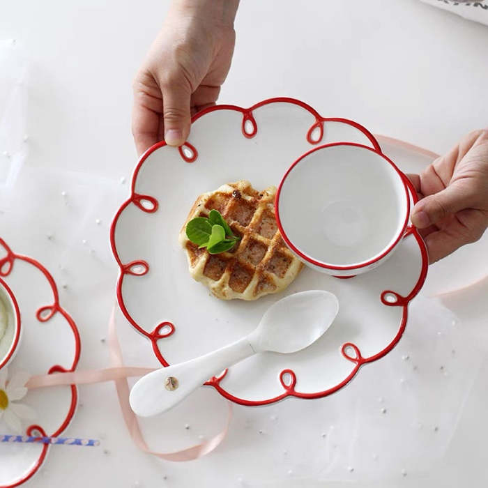 Cute French Style Red Lace Ceramic Dessert Plate