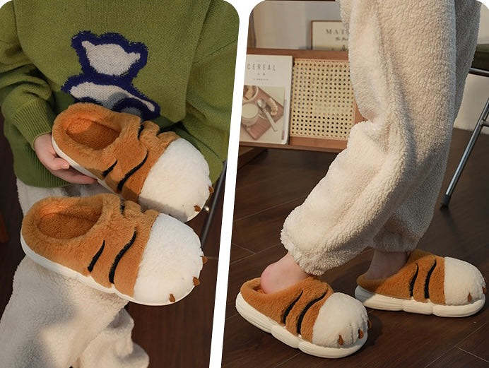 Cute Tiger Paw Fluffy Furry Winter Home Slippers