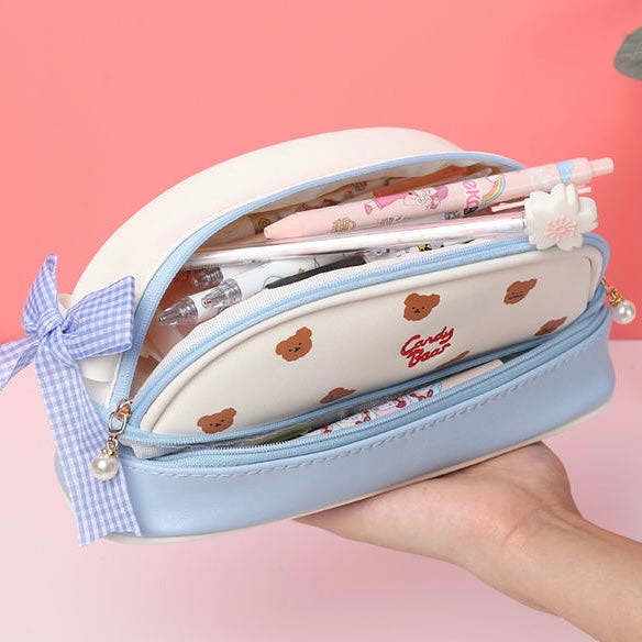Kawaii Japanese Style Double Layer Heart & Strawberry & Bear Pencil Case