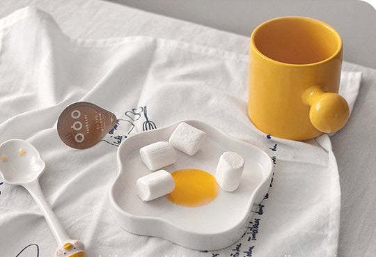 Cute Korean Style Sunshine Egg Shape Ceramic Plate
