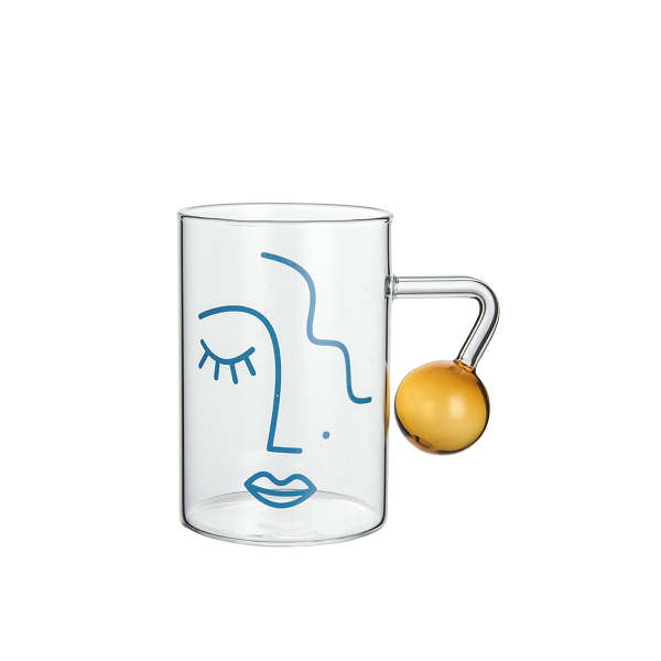 Cute Nordic Style Face Illustration Transparent Breakfast Glass