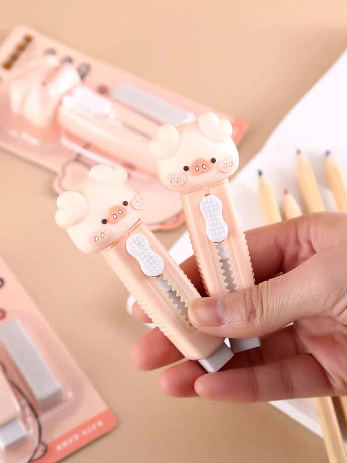 Cute Chubby Piggy Adjustable Rubber Eraser Pen