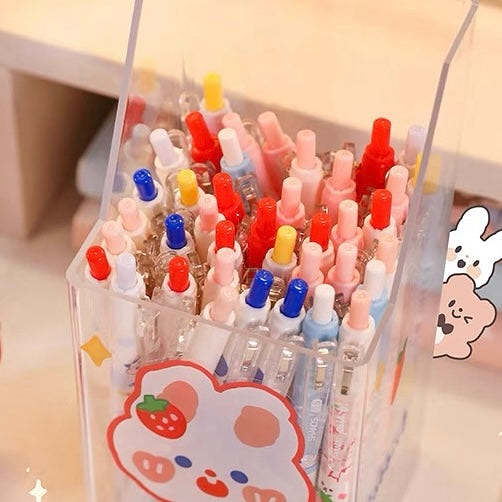 Cute Bunny Print Acrylic Transparent Pen & Makeup Brush Holder