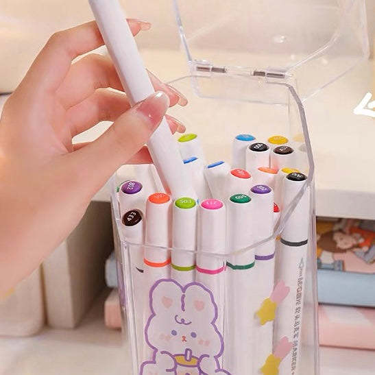 Cute Bunny Print Acrylic Transparent Pen & Makeup Brush Holder
