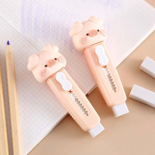 Cute Chubby Piggy Adjustable Rubber Eraser Pen