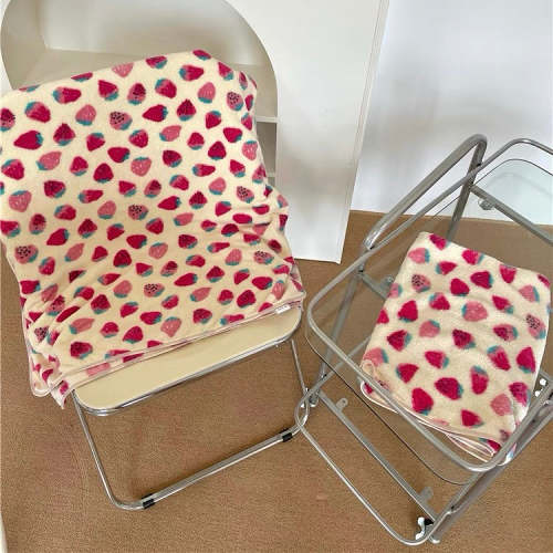 Cute Strawberry Pattern Soft Cozy Coral Fleece Towel & Blanket Set