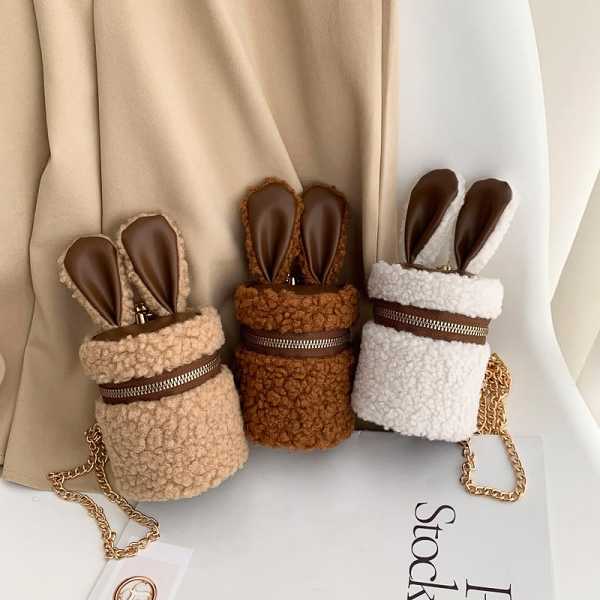 Kawaii Winter Style Furry Rabbit Bunny Cross Body Chain Bag