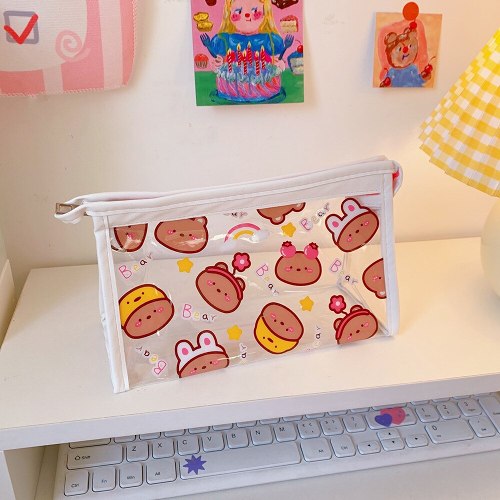 Cute Kawaii Teddy & Bunny Friends Transparent Small Cosmetic Storage Bag