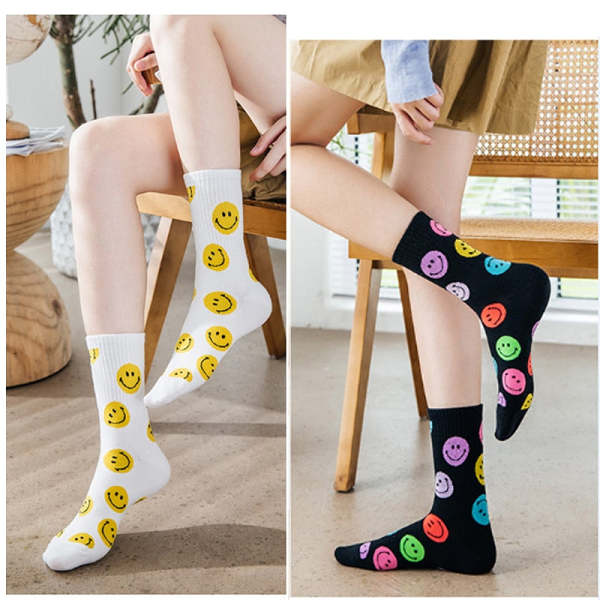 Cute Korean Style Smiley Face Print Cotton Socks