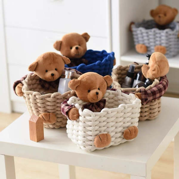 Cute Teddy Bear Hugging Mini Storage Basket Organizer