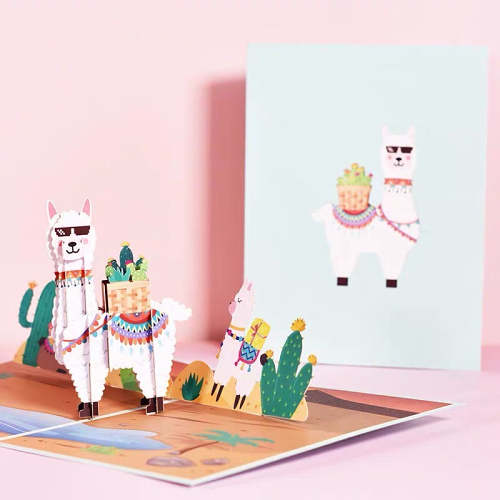 Cute 3D Cool Alpaca in Dessert Pop Up Birthday Festive Card