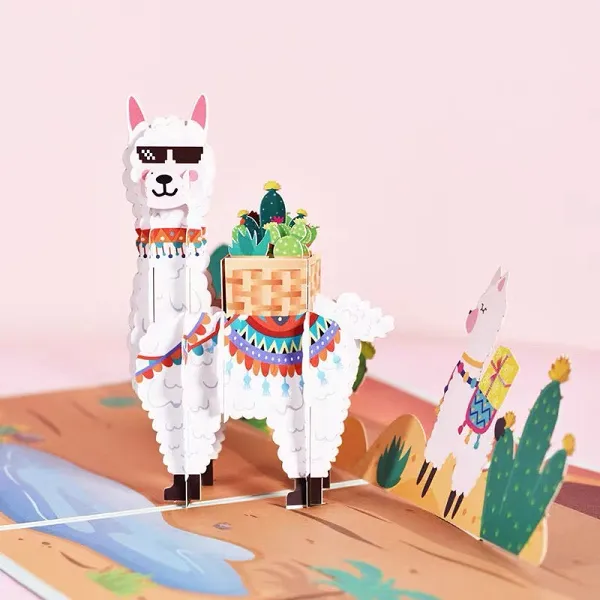 Cute 3D Cool Alpaca in Dessert Pop Up Birthday Festive Card