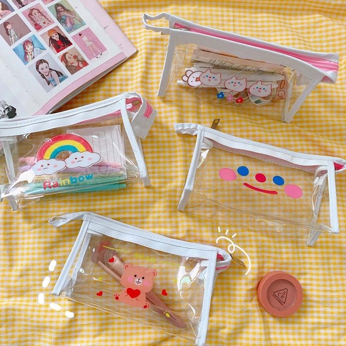 Cute Transparent Pattern Waterproof Pencil Case Bag