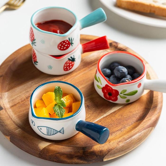 Cute Japanese Style Ceramic Mini Handle Milk Pot Bowl