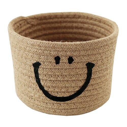 Cute Smiley Cotton Rope Woven Basket Storage