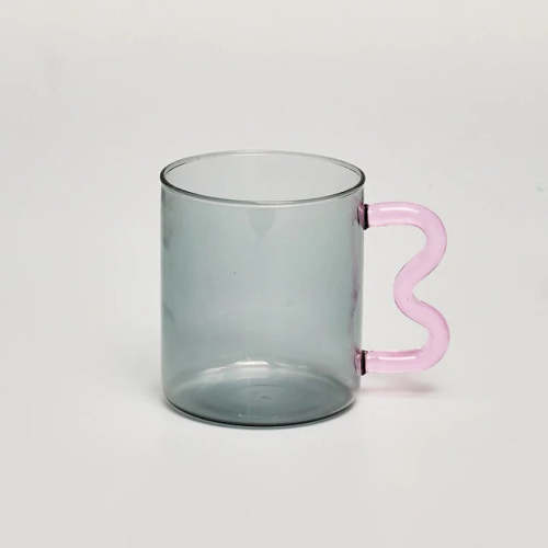 Pastel Glass Wavy Handle Mug