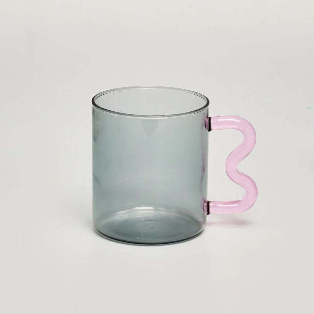 Pastel Glass Wavy Handle Mug