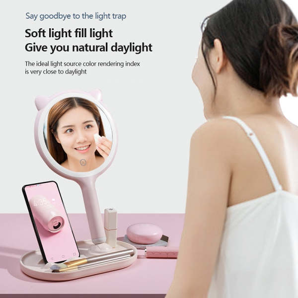 Cute LED Touch Makeup Beauty Mirror Stand with Orangiser Tray