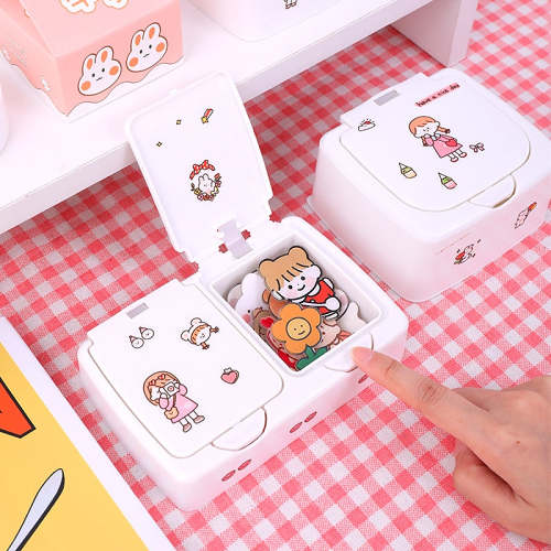 Cute Kawaii Push Button Desktop Mini Storage Organizer Box with Lid
