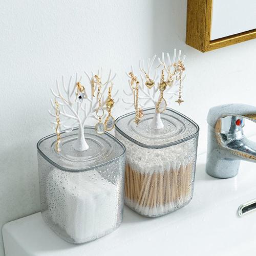 Cute Transparent Pine Tree Cotton Swabs Facial Wipe Storage Box & Accessories Holder