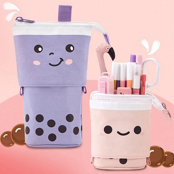 Kawaii Canvas Boba Bubble Tea Stationery Pencil Case Bag
