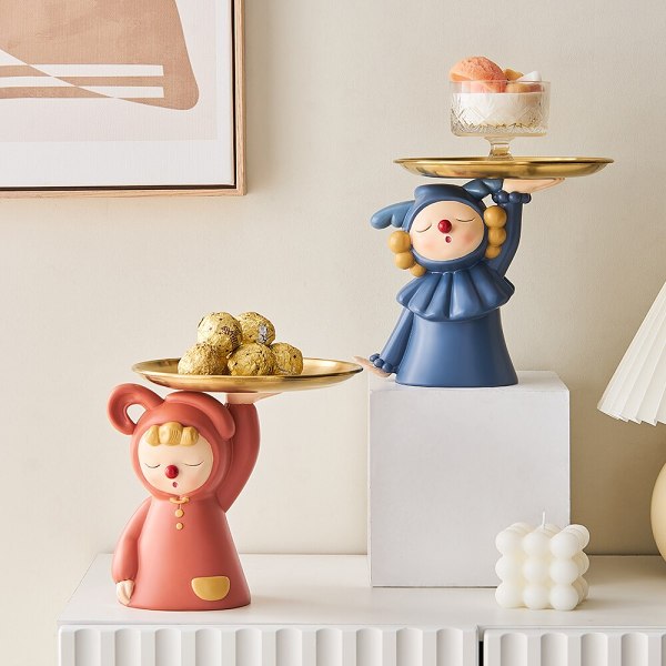 Cute Nordic Style Clown Girl Home Living Room Decor Figurine with Plate