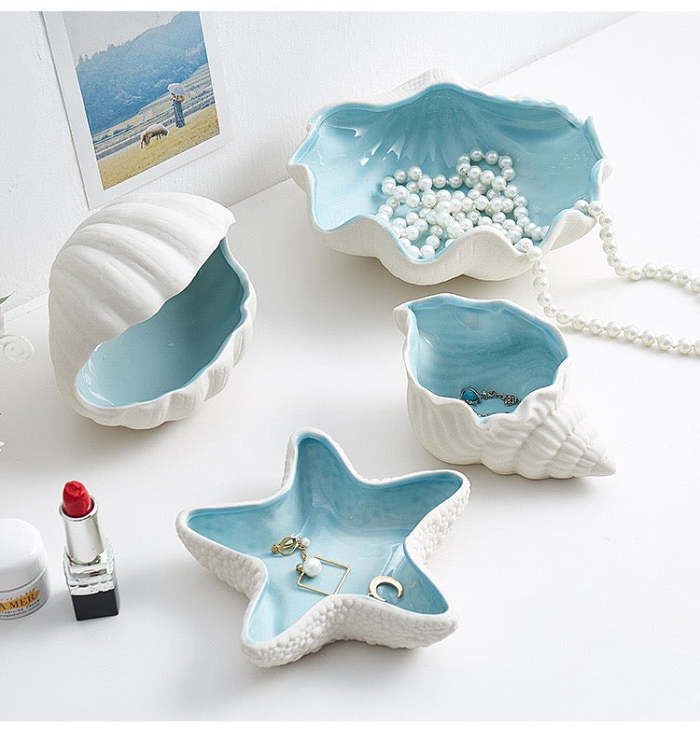 Nordic Style Ceramic Mermaid Shell Storage Decor Plate Set