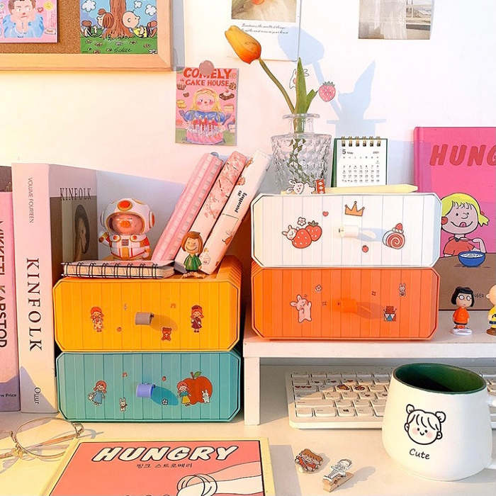 Cute Colourful Multi-Later Mini Desktop Drawer Storage Box Shelf