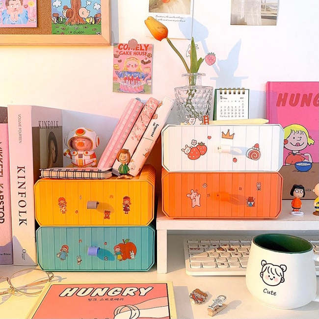Cute Colourful Multi-Later Mini Desktop Drawer Storage Box Shelf