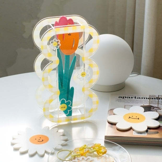 Cute Illustrated Colourful Line Art Transparent Vase