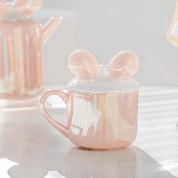 Cute Dreamy Pearl Ribbon Ceramic Mug Cup