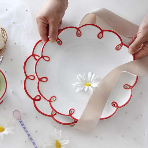 Cute French Style Red Lace Ceramic Dessert Plate