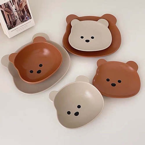 Cute Korean Style Bear Shape Breakfast Plates and Bowls